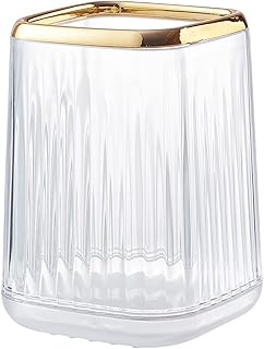 DASITON Makeup Brush holder Organizer, plastic Square Cosmetic Brush Storage Holder, Vintage Stripe Make Up Brush Cup Pen Pencil Holder(Clear