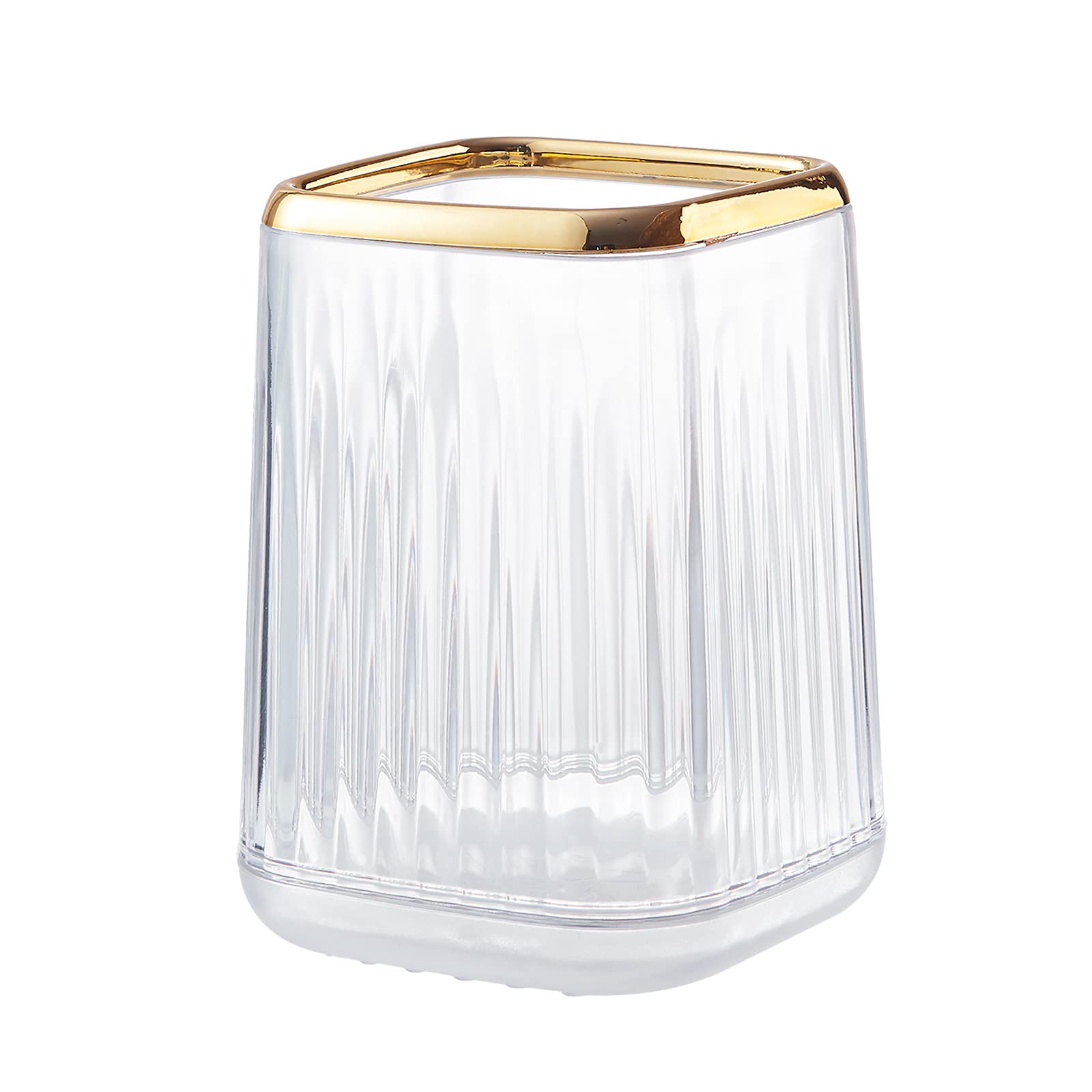 DASITON Makeup Brush holder Organizer, plastic Square Cosmetic Brush Storage Holder, Vintage Stripe Make Up Brush Cup Pen Pencil Holder（Clear