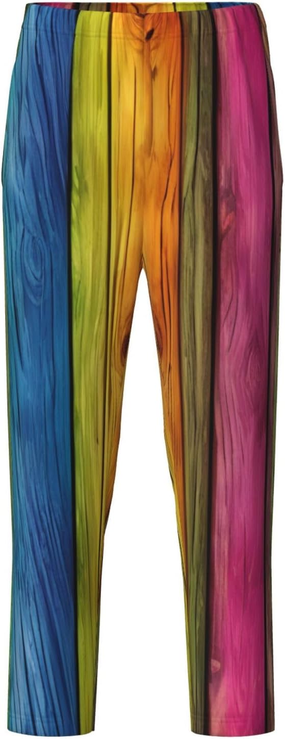 Rainbow Colored Wood Background Print Sleep Leisure Time Comfortable Trousers Fit Pajama Pants Bottoms Relax Convenient
