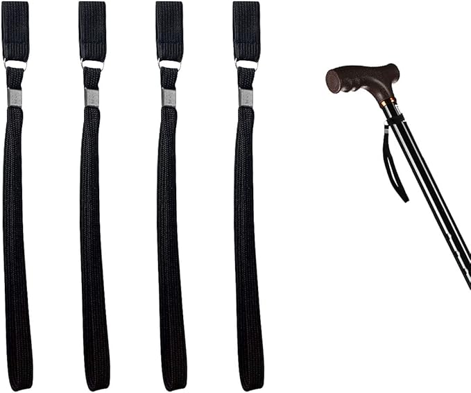 Jagowa 4 Pcs Walking Stick Wrist Straps Wrist Loop Nylon Black Crutches