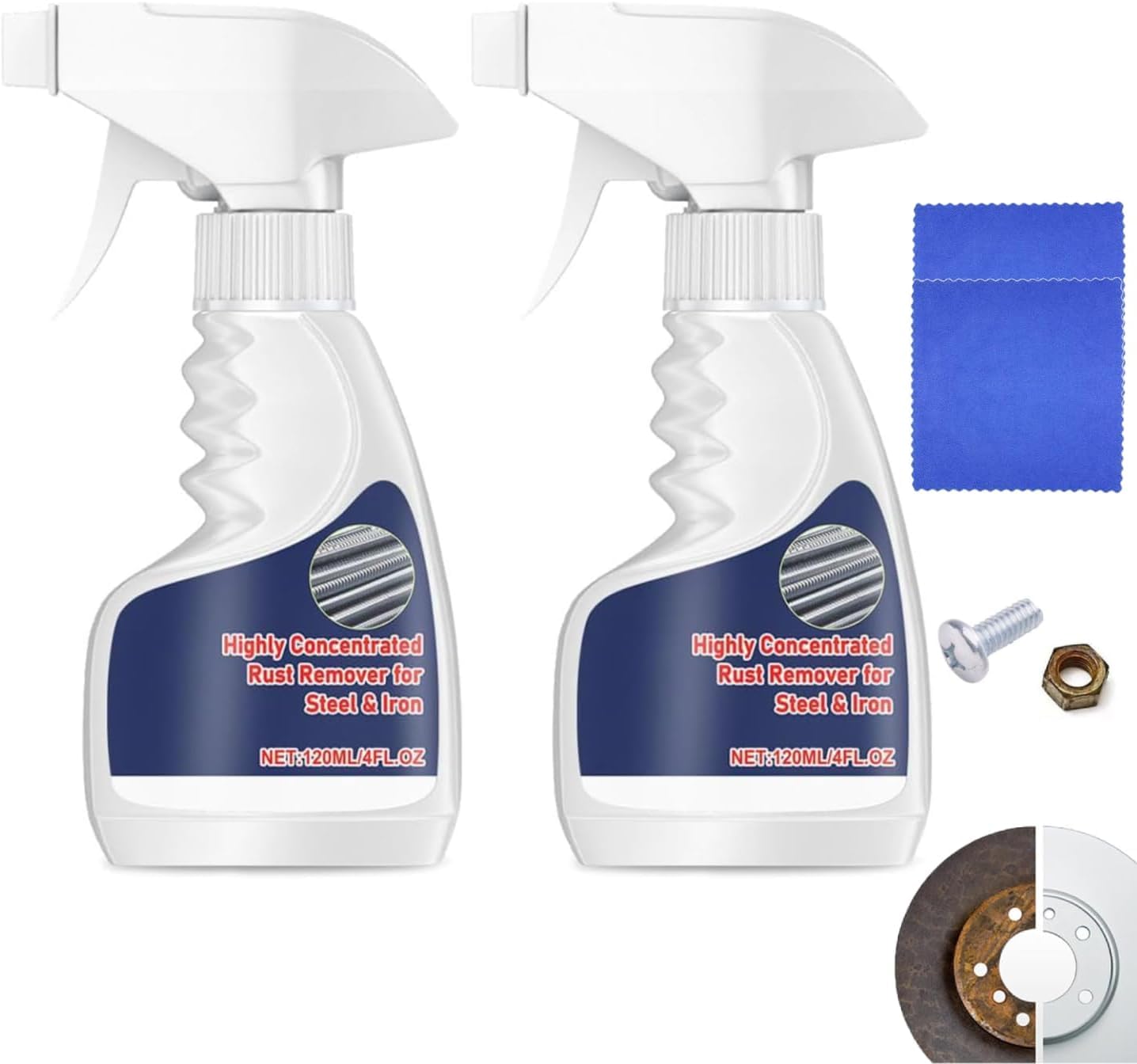 Heavy Duty Metal Rust Remover, Highly Concentrated Rust Remover for Metal, Anti Rust Converter Sprays For Steel & Iron, Heavy Duty Iron Spray, Powerful Rust Removal Spray For Car, Household (2PC)