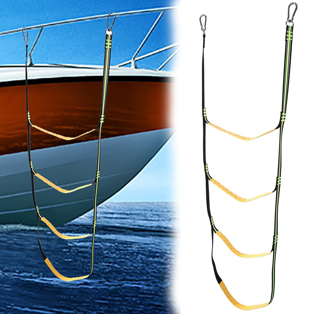 Échelle de Bateau à 4 Marches en Corde Marine - Pliable et Amovible pour Kayak et Bateau Gonflable
