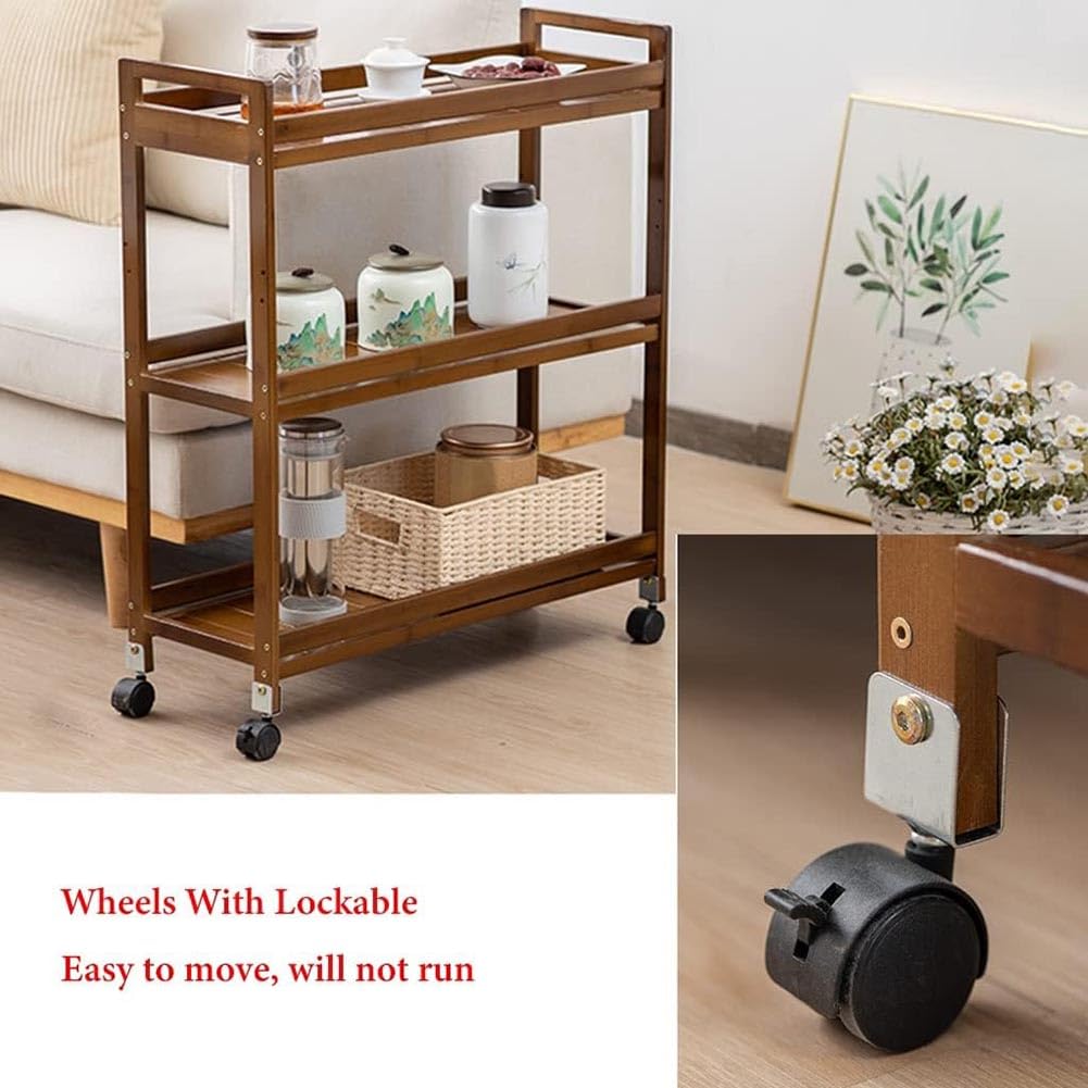 Carrito rodante de madera de 3 niveles para cocina, oficina y hogar, con ruedas, versátil aula y dormitorio
