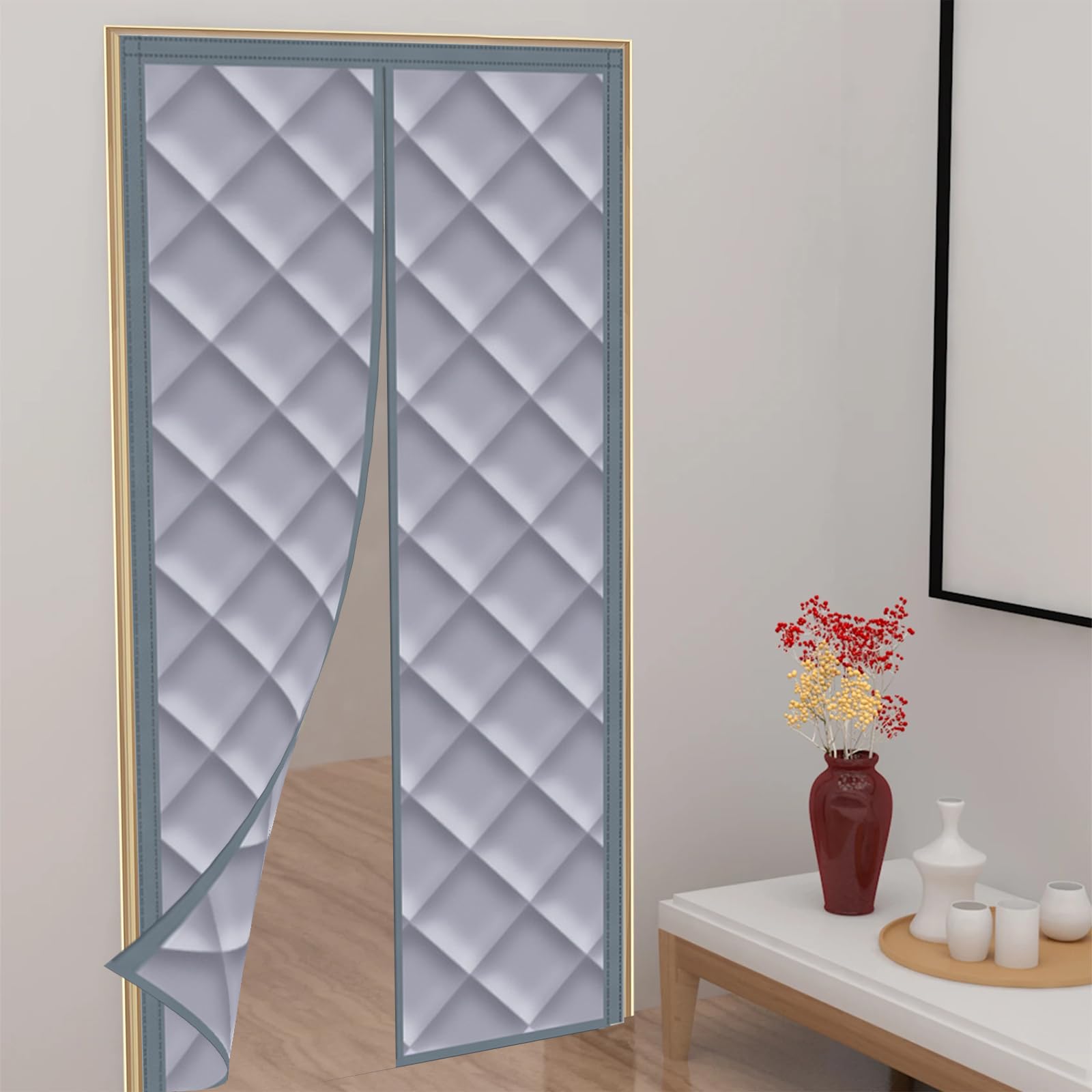 Tenda magnetica termoisolante per porta, in cotone ispessito, calda e antivento, isolante in inverno, calda in inverno e fredda in estate (80 x 220 cm)