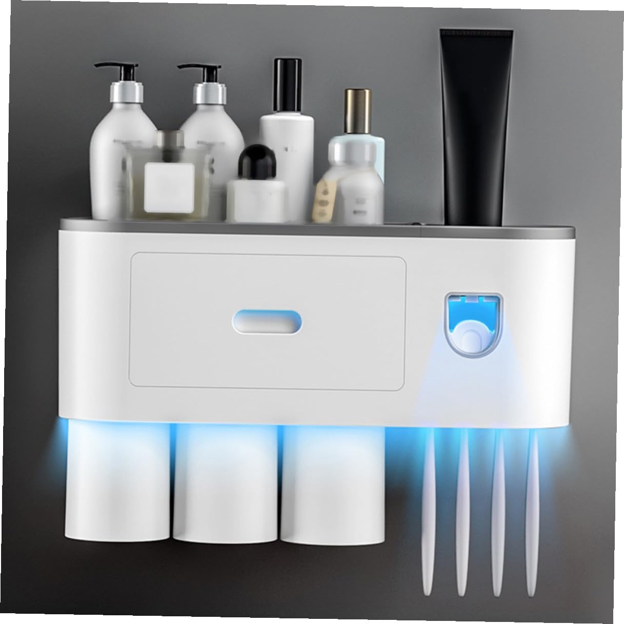 Creative Wall Mounted Toothbrush Holder with Toothpaste Dispenser Space-Saving Abs Bathroom Organizer with Cups Easy Install Drain Rack for Sink and Washroom Storage