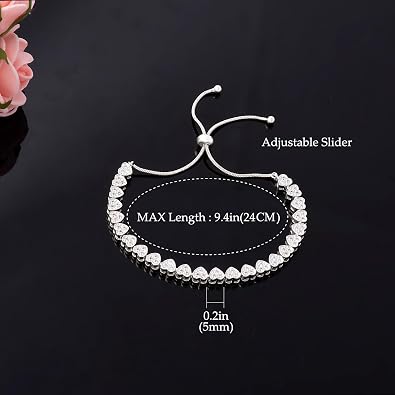 JSGEMSLEE 14K Gold Rose Gold White Gold Plated Cubic Zirconia Tennis Bracelet for Women Heart Shape CZ Adjustable Tennis Bracelet Fashion Jewelry Gifts for Women Girls