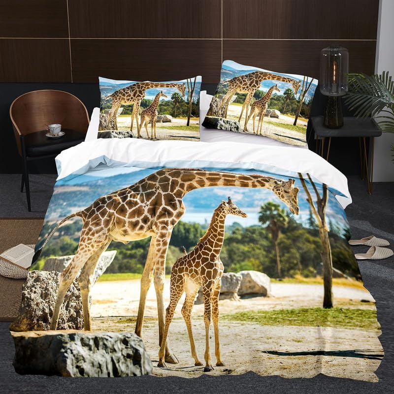 Housse de couette 140x200 girafes sans repassage pour lit 1 personne sans plis