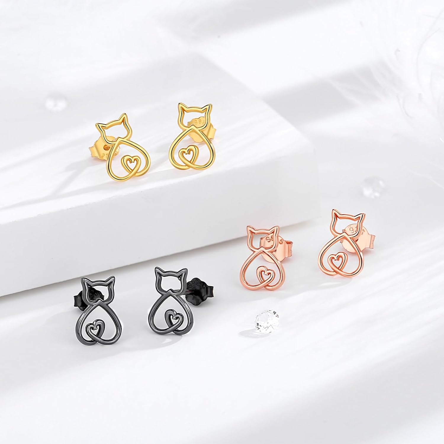INFUSEU Sterling Silver Cute Stud Earrings Cat Frog Mushroom Bunny, Small Gifts for Women Teen Girls Animal Lovers - Image 3