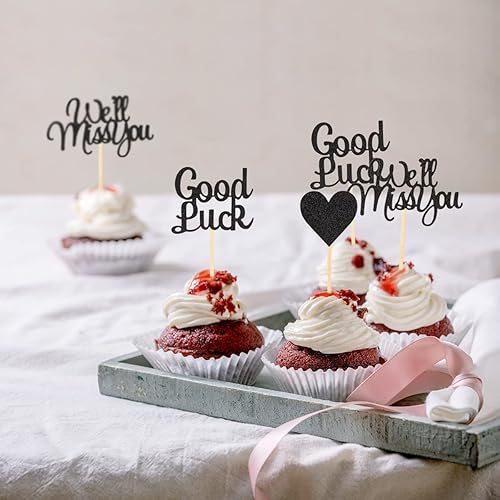 Miniatura 7 de 24 piezas de purpurina dorada clara We Will Miss You - Decoración para cupcakes de buena suerte, corazón para decoración de mesa de fiesta