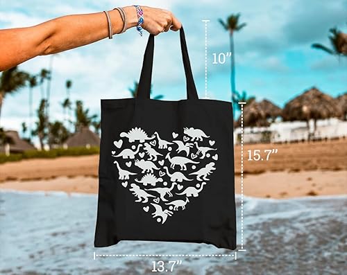 Miniatura 3 de GXVUIS Bolsa de lona de dinosaurio para mujer, diseño estético de corazón, reutilizable, bolsa de compras, regalos divertidos