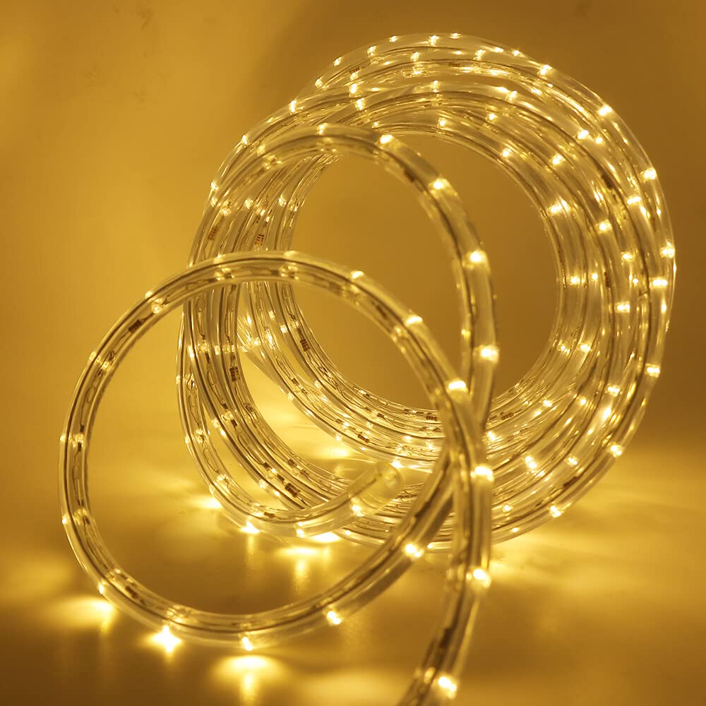 HEGEHE Mains Powered Tube Light Ribbon with Power Cord, 220V PVC Round LED Strip Rope Lights, IP67 Waterproof for Outside Garden Corridor Fence Festival Xmas Christmas Party Decor (Yellow, 4m)