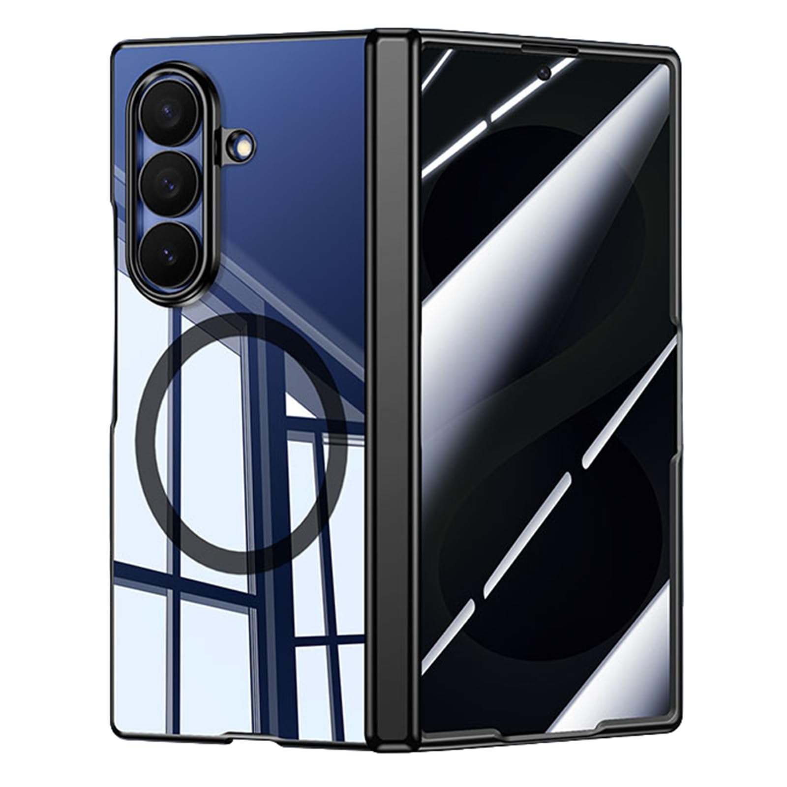 MFAOSHI Magnetic Case for Samsung Galaxy Z Fold 8 Ultra, Electroplated Clear Hinge Protection Case with Anti Peeping Tempered Glass Cover