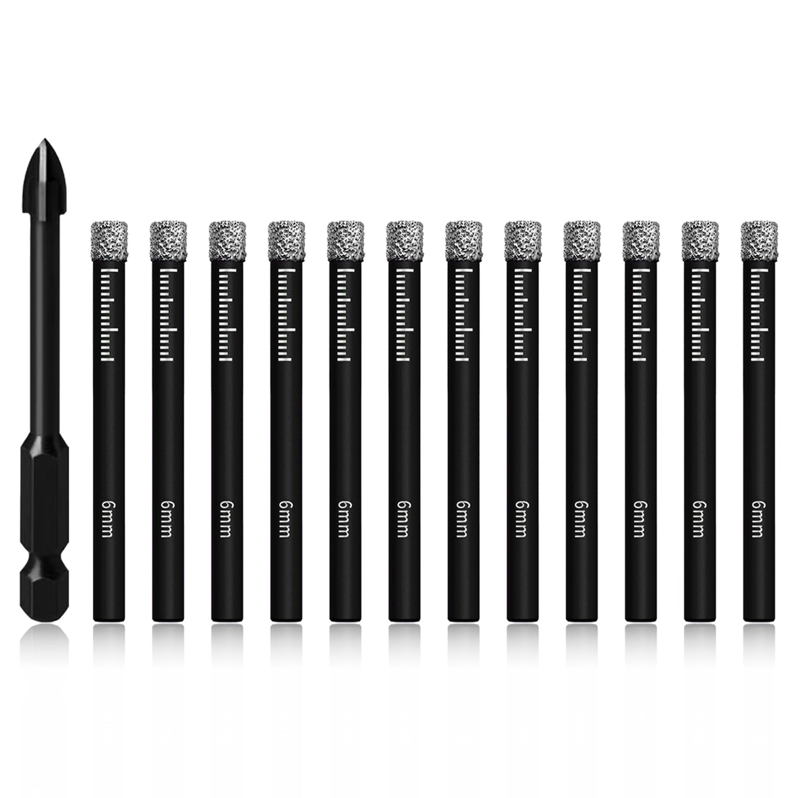 Pilikoll 12 Pcs 6mm Dry Diamond Core Drill Bit Sett Multi-Functional Diamond Drill Bit Diamond Hole Saw Core Drill Bit Diamond Core Drill Bits for Granite, Ceramic, Marble, Tile Stone, Glass
