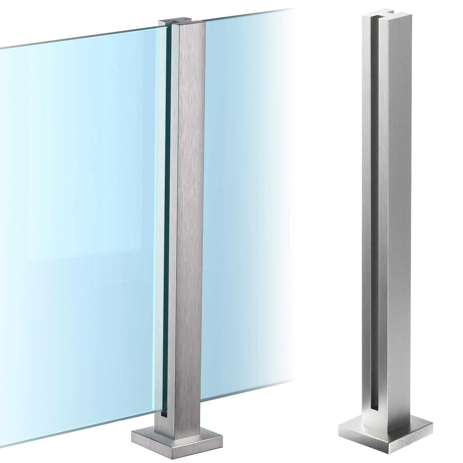 Capless Glass Railing Post with Slots: 60cm Silver Stainless Steel Glass Balustrade Posts for Decks, Steps, Balcony, Pool, Garden, Stairs