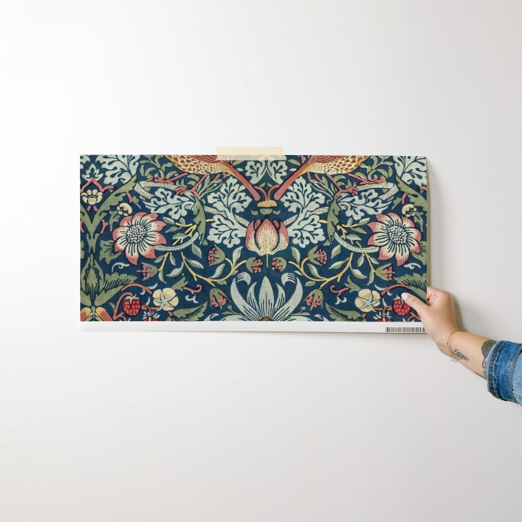 Spoonflower Peel & Stick Wallpaper Swatch - Strawberry Thief,William Morris,Floral Vintage,Arts and Crafts,Historical,English Cottage,Victorian Custom Removable Wallpaper