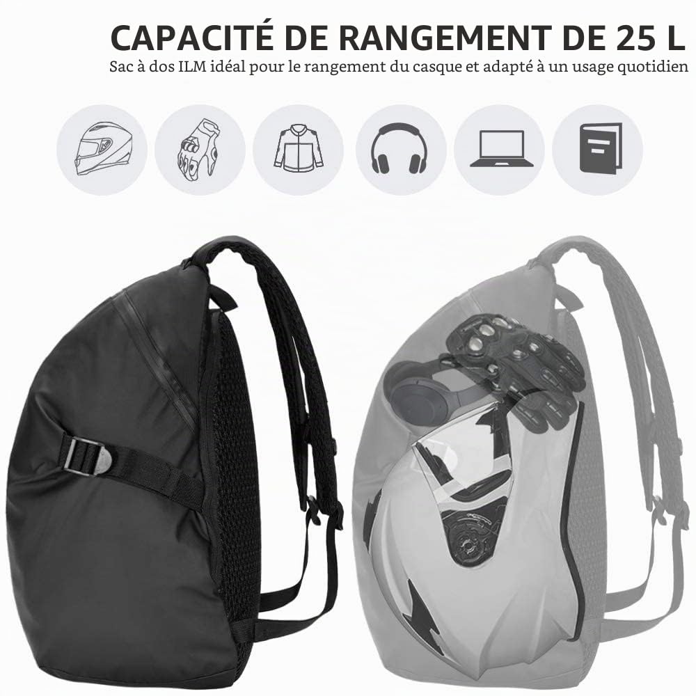 ILM Sac à dos moto multifonctionnel-sac à dos moto sac d'école bandes réfléchissantes étanches avec grande capacité, noir, modèle MB01