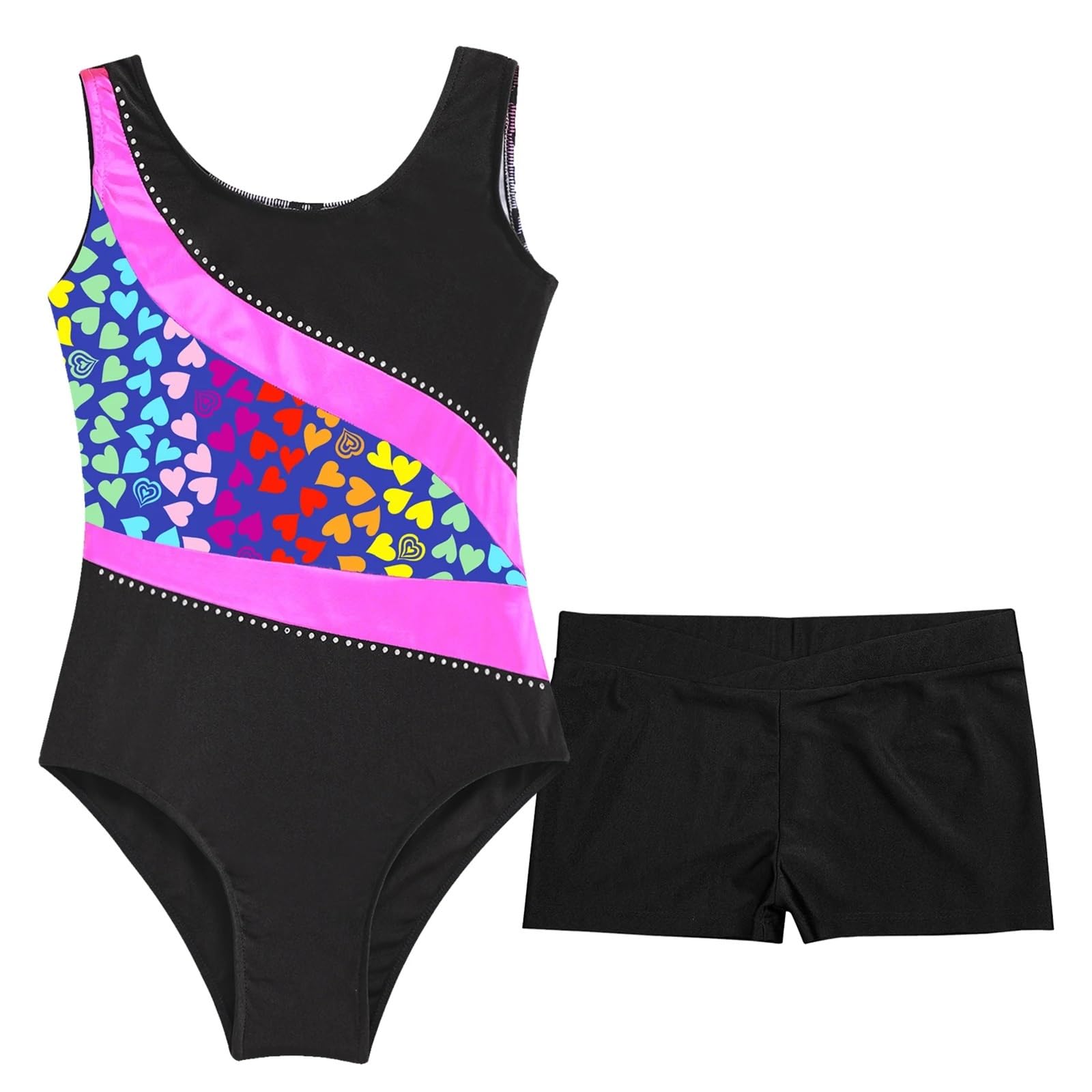 Turnanzug Mädchen Kurzarm Mädchen Ballettanzug ... Gymnastikanzug(Pink,6)