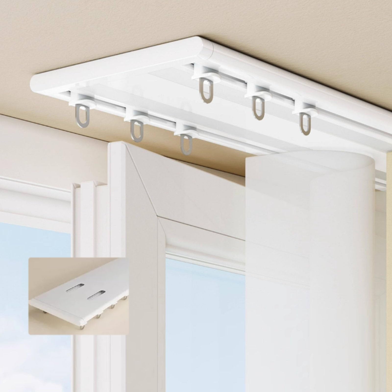 Double Curtain Rail Ceiling Mounted Slim Room Divider Track Heavy Duty Metal Drapery System With Mute Gliders For Living Room Nursery Sliding Doors 1m-5m(White,3.3M/10.8FT)