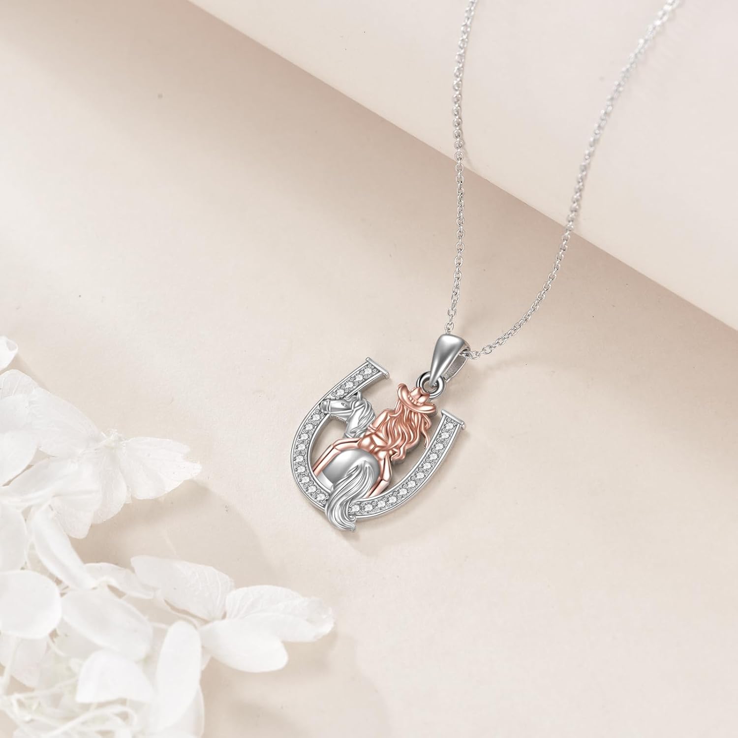 Horseshoe Necklace Sterling Silver Cowgirl Horse Pendant Western Jewelry Gifts for Women Mom - Image 2