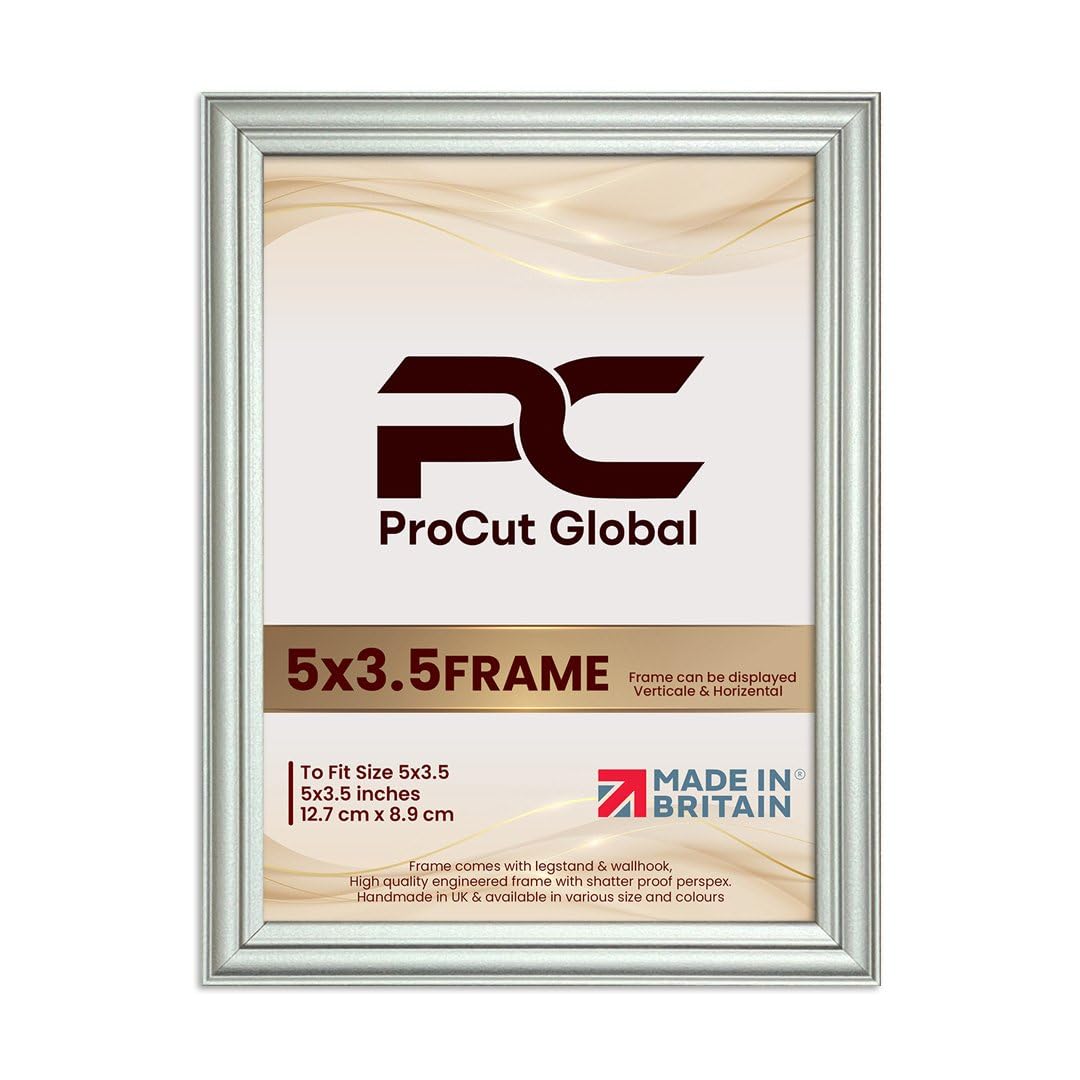 Procut Global 5X3.5 Silver Picture Frames - Classic Wooden Photo Frame with Shatterproof Perspex for Wall or Tabletop - Perfect for Posters, Certificates & Prints - Sizes & Colors Available