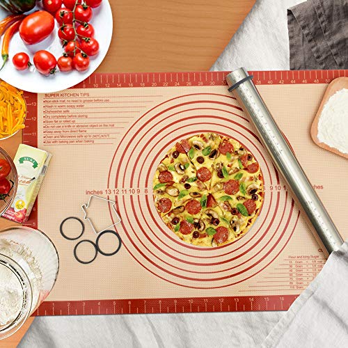 Extra Thick Silicone Pastry Mat Large For Nonstick Baking Mat With Measurement，For Kneading Mat,Fondant/Counter Pad, Dough Rolling Mat, Silicon Cookie Sheet, Pie Crust Bake Mat (16×24, Red) #TOP6