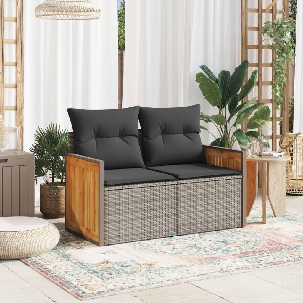 IKAYAA Divanetto da Esterno 2 Posti con Contenitore Divano da Giardino Salotto da Giardino in Polyrattan con Cuscini per Seduta e Schienale-Grigio-con Contenitore