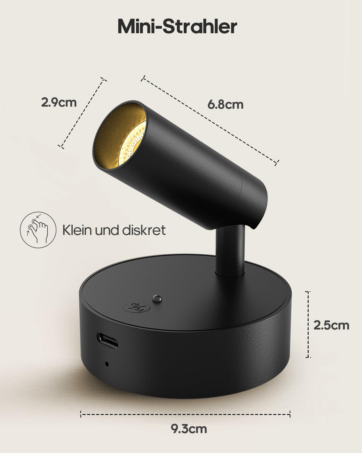 Foco de pared inalámbrico recargable 3000 mAh 3 colores regulable mando a distancia negro