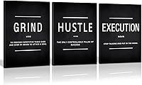 KAWAHONE Grind Hustle Execution Motivational Canvas Wall Art 3-Piece Framed Set, Ready-to-Hang Office Gym Home Decor