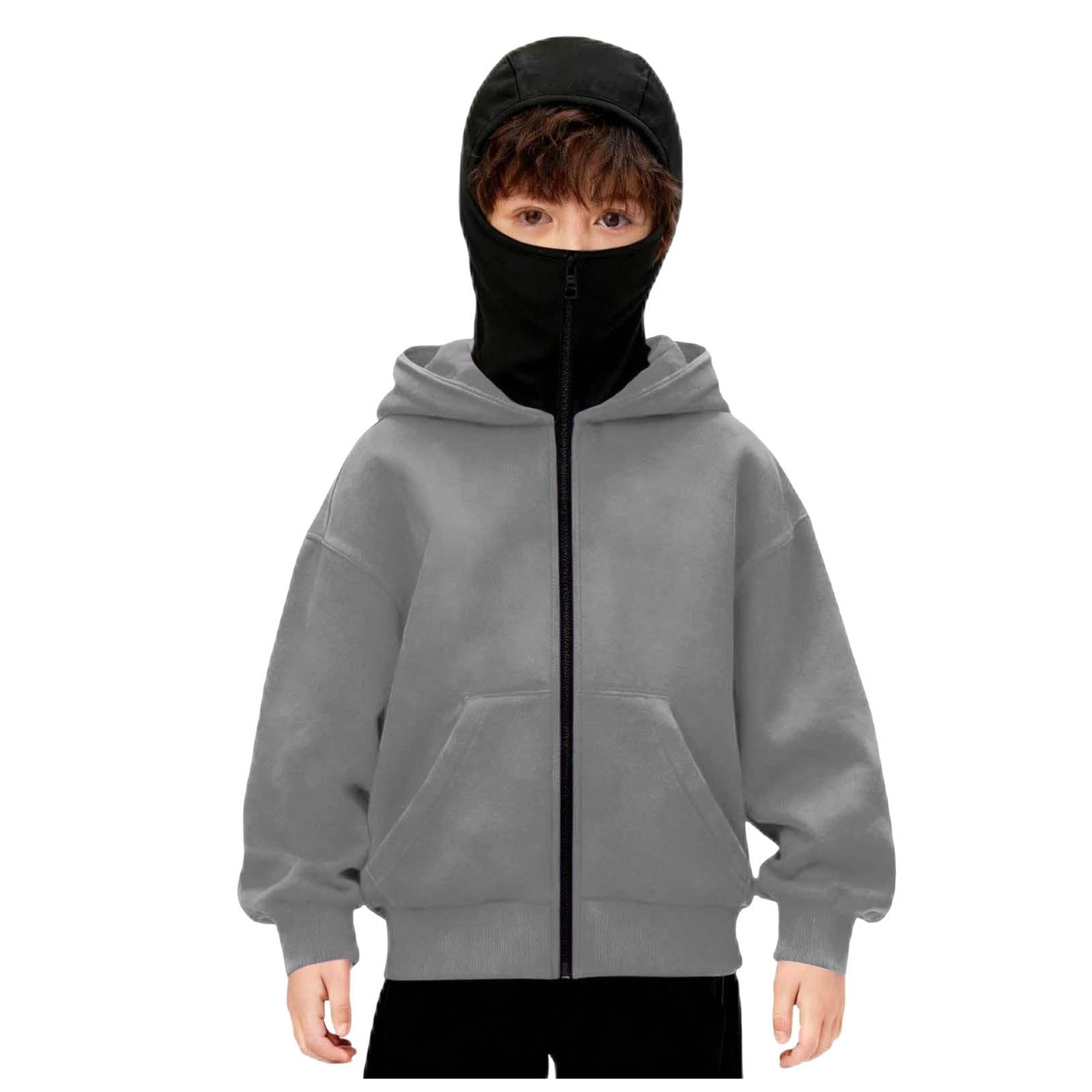 Generisch Unisex Kinder Sturmhaube Hoodie Jungen Mädchen Reißverschluss Hoodies mit Gesichtsmaske Leichte Jacke mit durchgehendem Reißverschluss Jacken Langarm Neuheit Athletic Sweatshirts