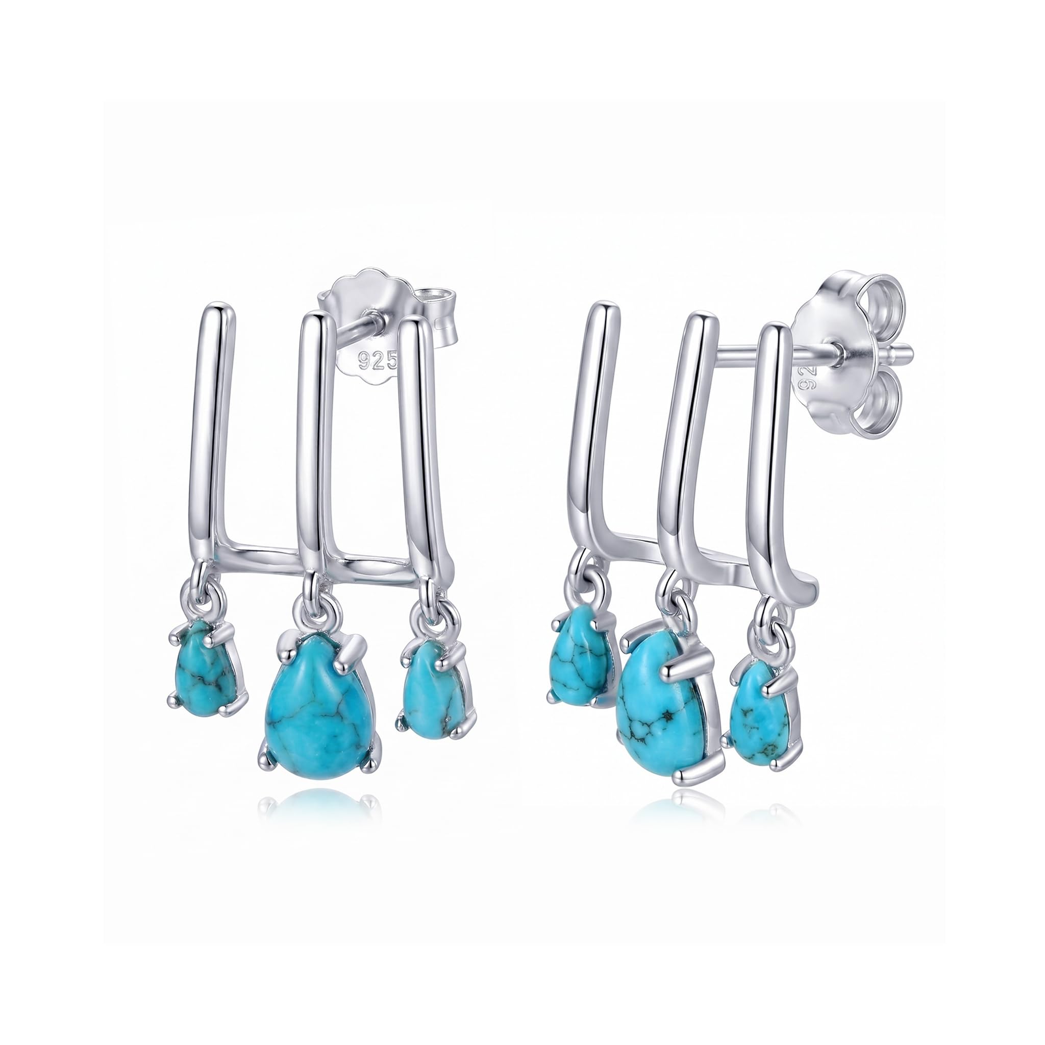 Boucles d'oreilles turquoise en argent 925 véritable de style bohème chic