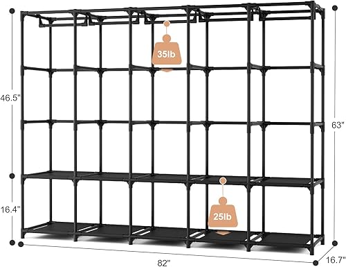 Miniatura 3 de Armario portátil de almacenamiento, armario portátil organizador de clóset con estante para ropa con cubierta, barra colgante, estantes de