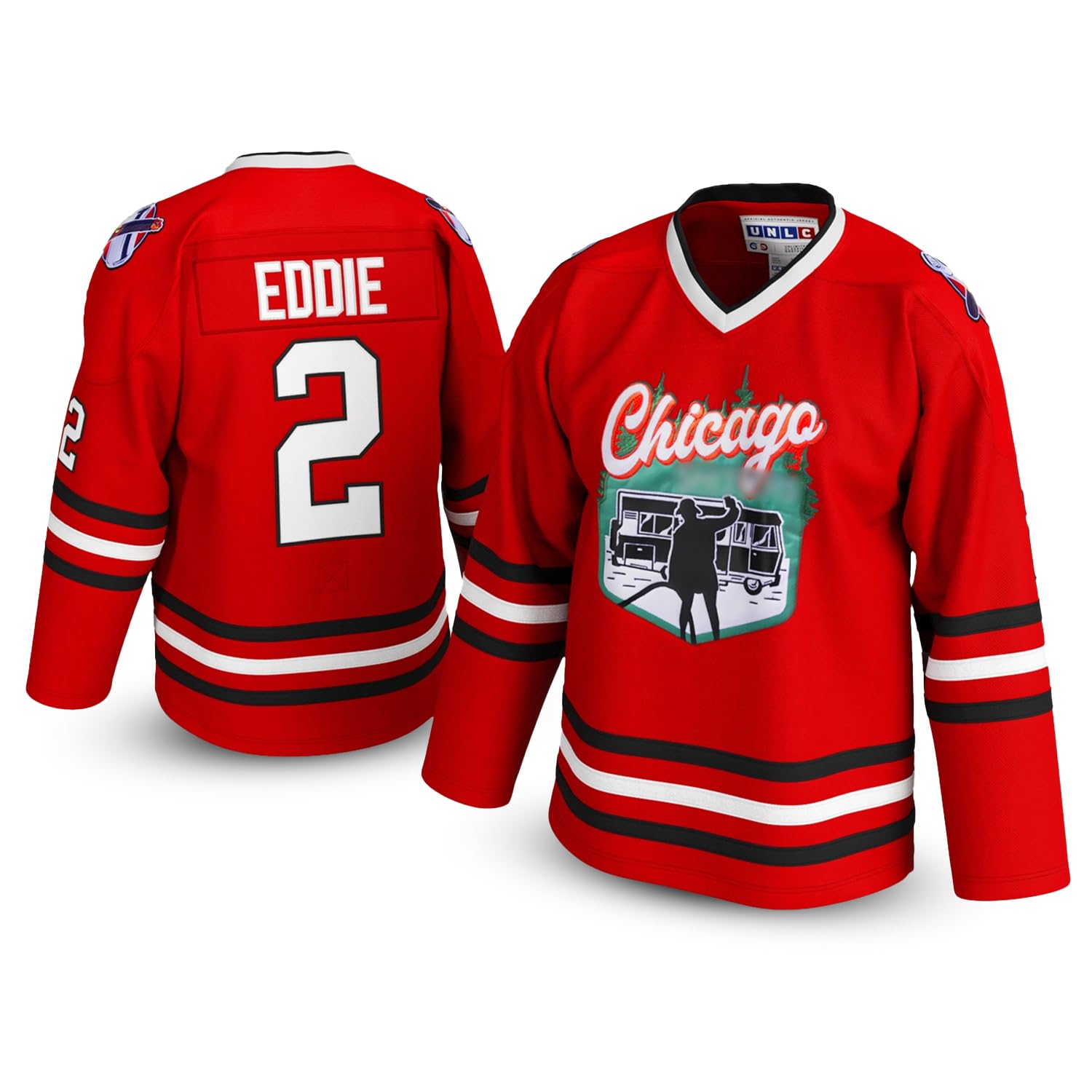 UNLC #2 Chicago Shitters Christmas Vacation Style Hockey Jersey Red, Red, L