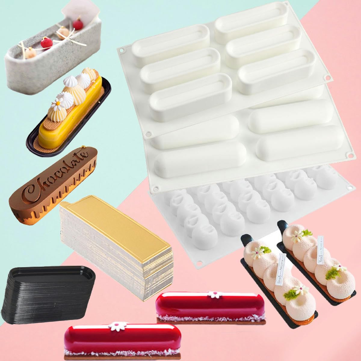 Mold Lightning PuffCake Formen Dessert Pan Kuchen Karton Tablett Gebäck Backwerkzeuge Backgeschirr Set-Golden-Rechteck-XL