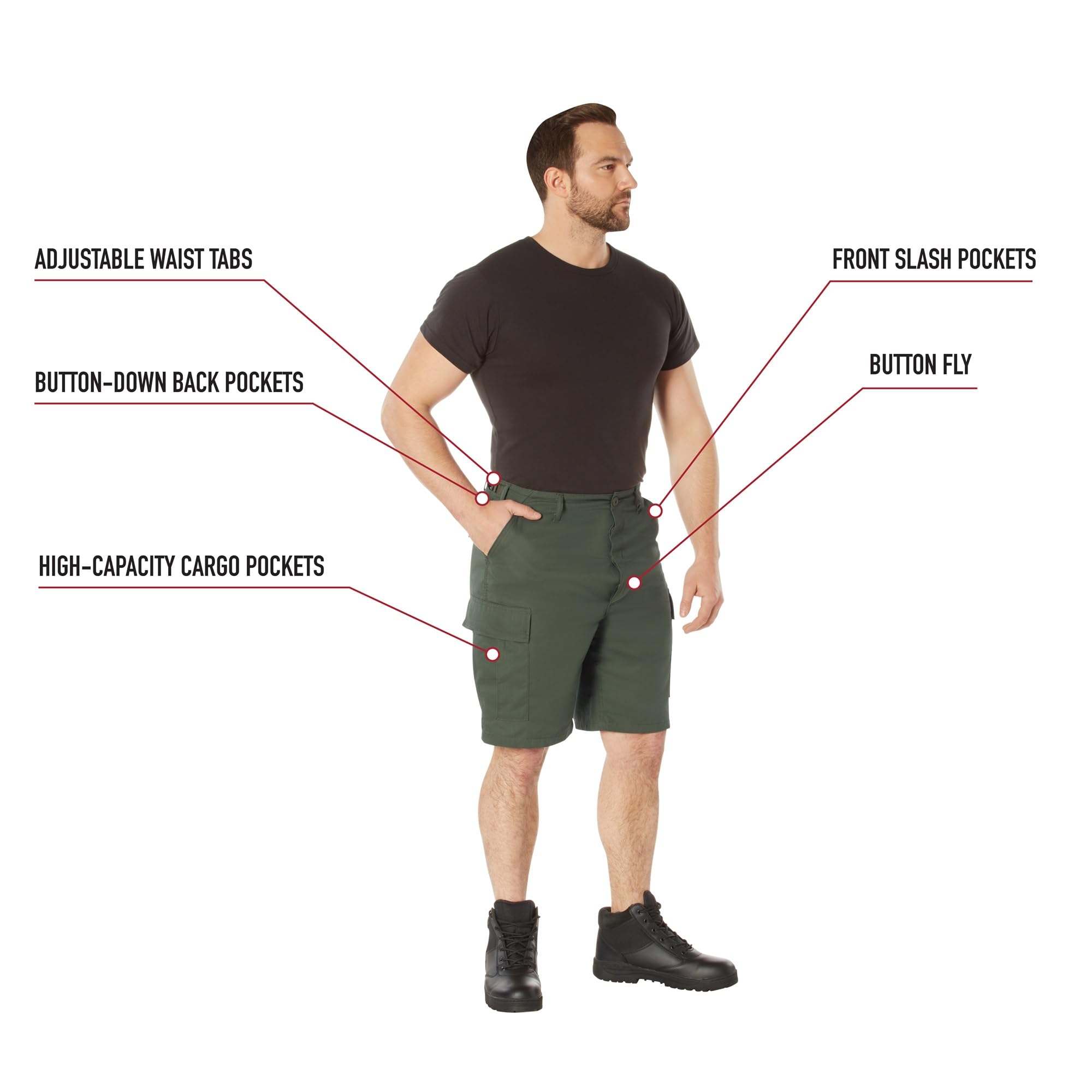 Rothco Rip-Stop BDU Shorts – Rugged Tactical Outdoor Hiking Camping Comfortable Cargos, Black, L