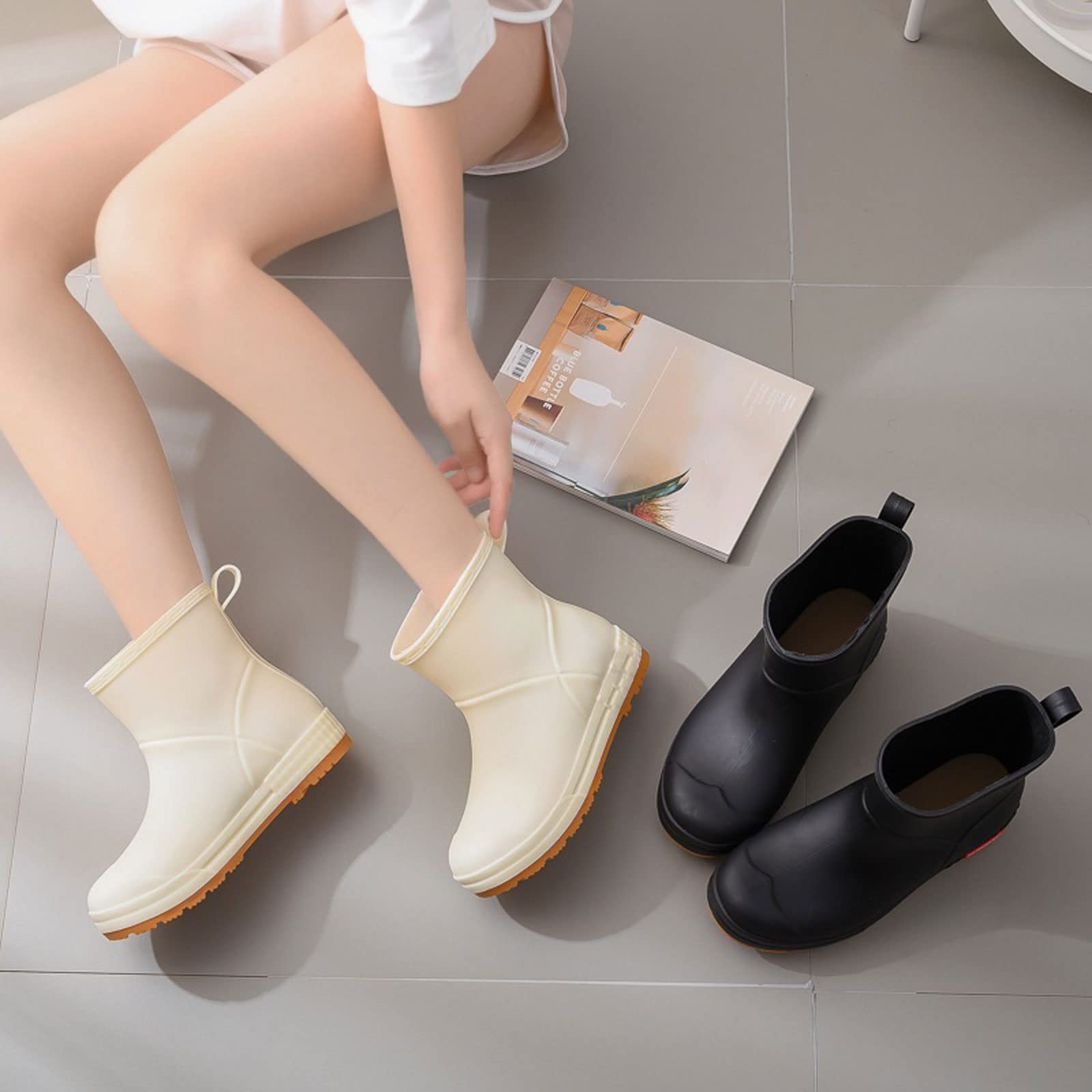 Męskie buty błotne, Męskie wodoodporne gumowe kalosze za kostkę dla kobiet w jednolitym kolorze Muck Boots(Beige,10.5)