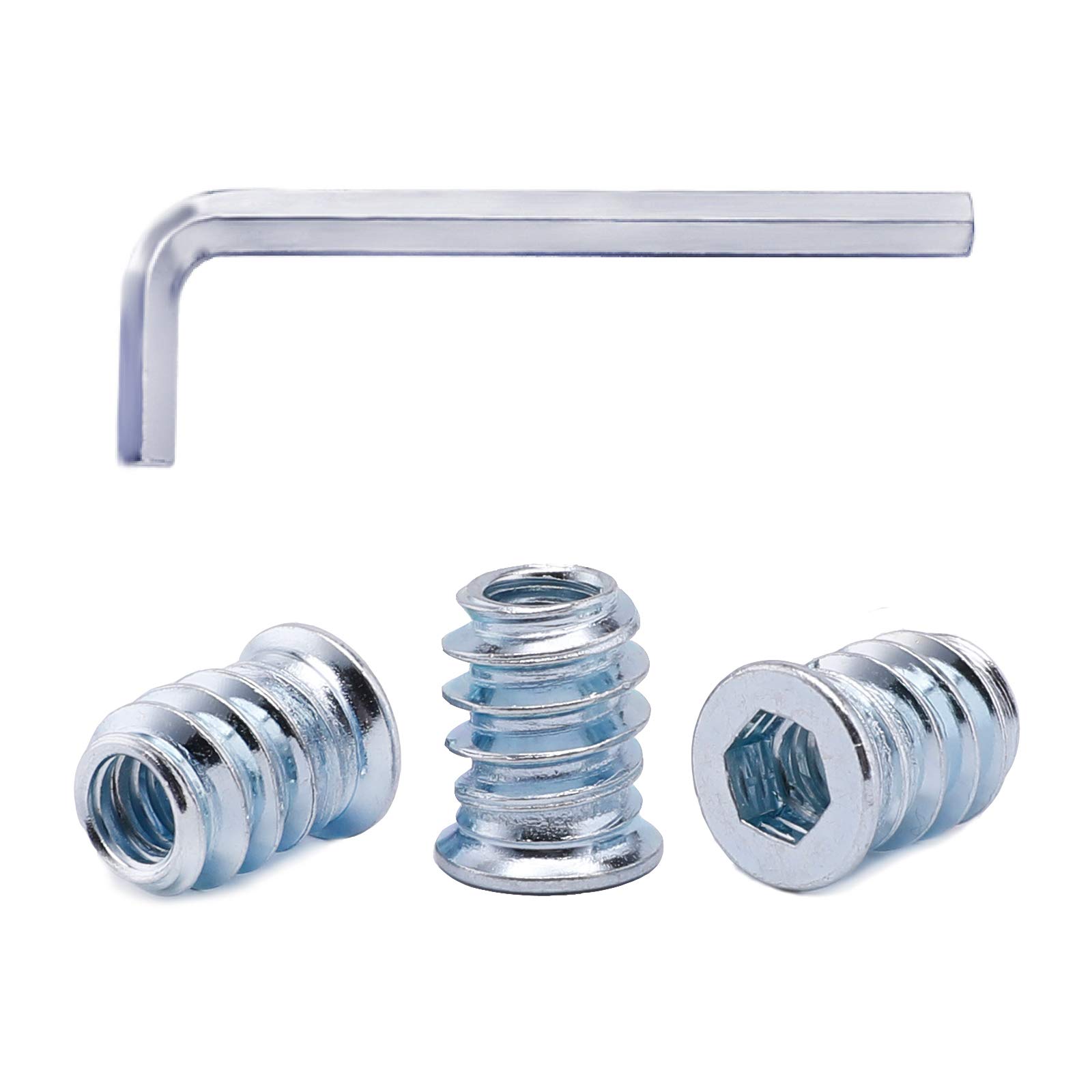 SG TZH 73pcs Threaded Inserts for Wood Nutsert Screw 1/4" -20 x 15mm Hex Drive Furniture Wood Nuts (with Hex Spanner)