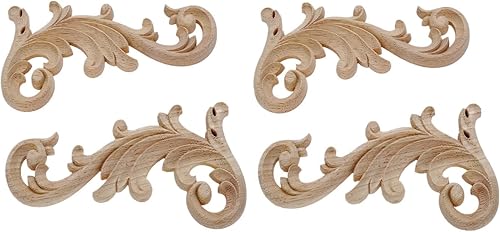 MUXSAM 2 pares de apliques de madera tallada transparente, 7.9 x 3.5 in7.87 x 3.54 pulgadas, adhesivo decorativo de excelente funiture para puerta,