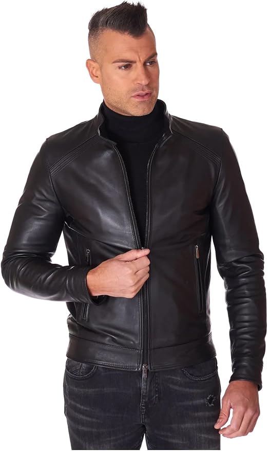 D'Arienzo Giacca in Pelle Nera Uomo Trapuntata Made in Italy Vera Pelle  Giacca Giubbotto Giubbino Moto Emy : Amazon.it: Abbigliamento