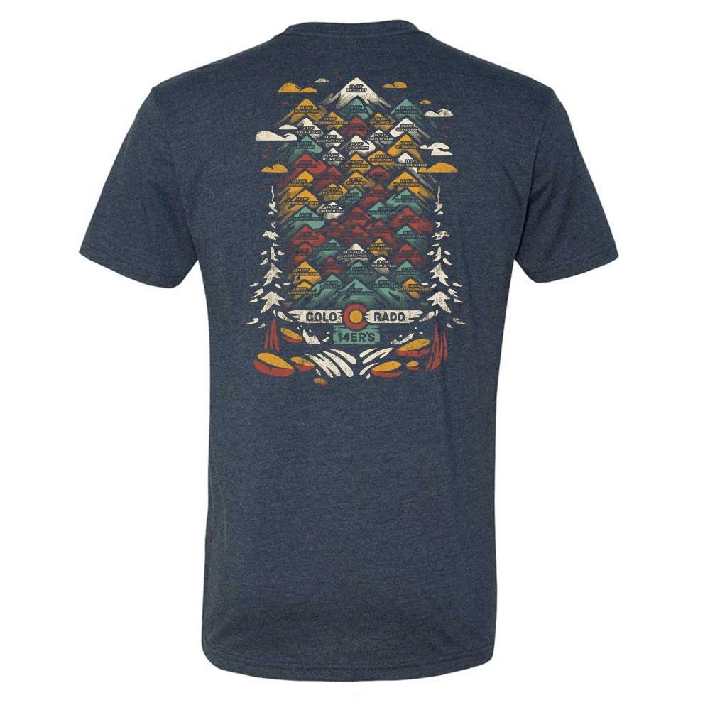 YoColoradoColorado Gifts Fourteener Mountain T-Shirts - for Men or Women, Vintage 14er T Shirt, Short Sleeve, Navy Blue