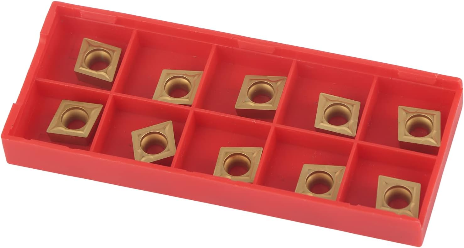 10PCS CNC Carbide Tips Inserts Blade Cutter, Lathe Turning Tool Set, High Strength Carbide Inserts for Metal Surface Finishing, Includes 10PCS CCMT09t304 Inserts with Plastic Box