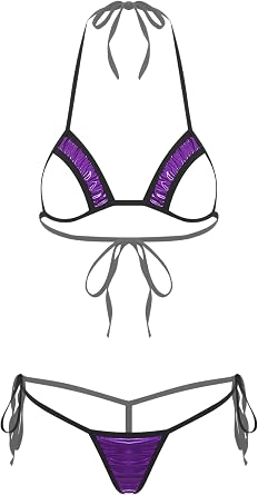 Womens Shiny Hollowing Out Japanese Anime Bra and Panty Set Micro Bikini Set Swimsuit Purple One Size