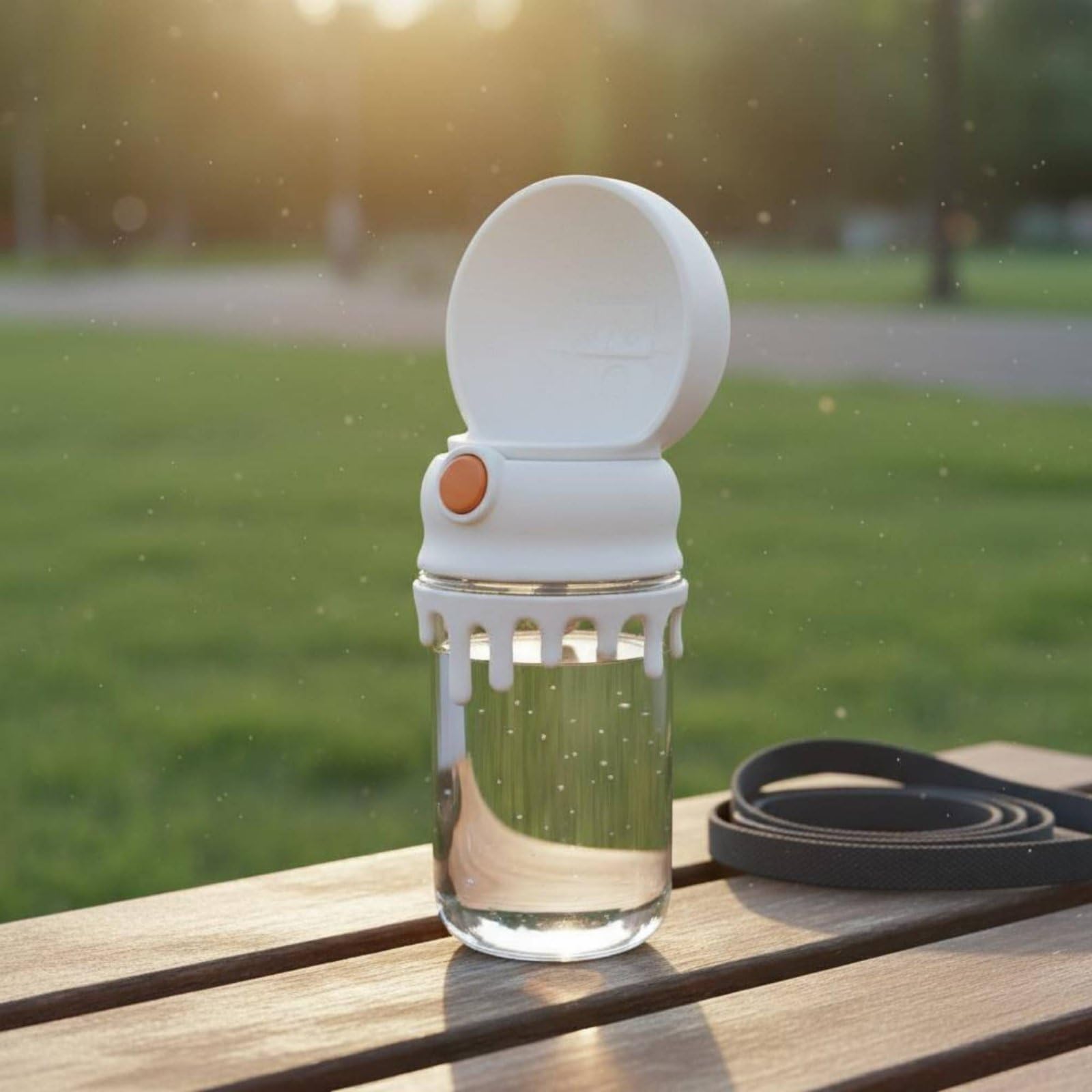 predolo Bottiglia Acqua Cane Portatile Leggera Borraccia 2 in 1 con Ciotola per All'aperto, Bianco, Con Tracolla
