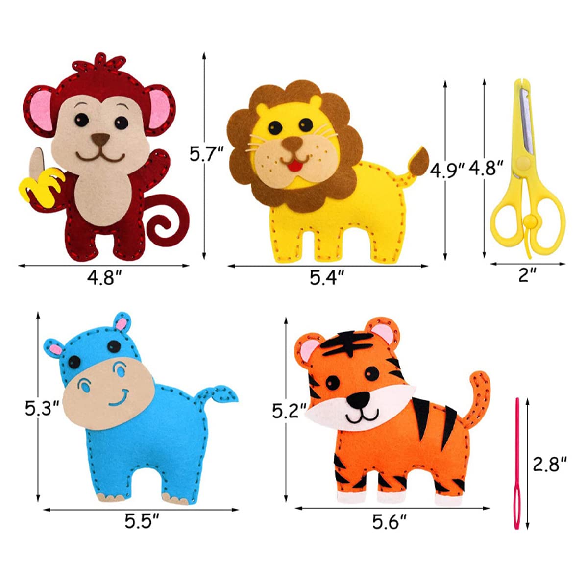 Kit Couture Enfants Animaux Feutre - À Partir De 6 Ans - Filles Et Garçons - Débutants - Inclus Fil Et Aiguilles Plastique