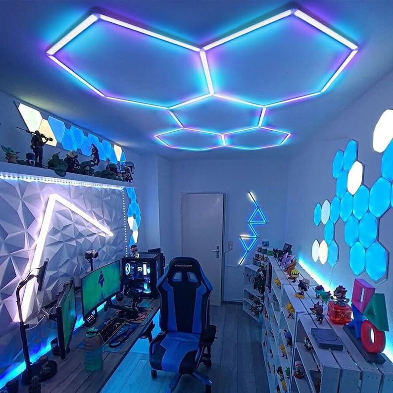 Illuminazione lampada led Nido D'ape RGB multicolor moderna Esagonale rombo Garage officina bar barber shop lounge bar hotel officina detailing salone (98x84 cm)