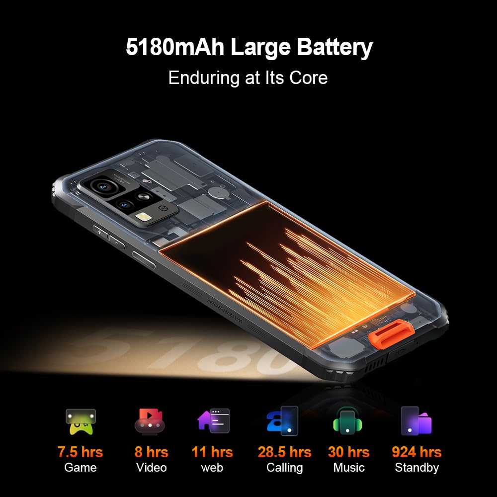 Blackview BV4800 Pro Móvil Irrompible, 12GB RAM + 128GB ROM/TF 1TB, 5180mAh | Pantalla 6.56" HD+ 60Hz, Cámara 16MP, Móvil Rugerizado IP68/IP69K, Dual SIM 4G, WiFi 5, GPS, NFC, OTG, Negro