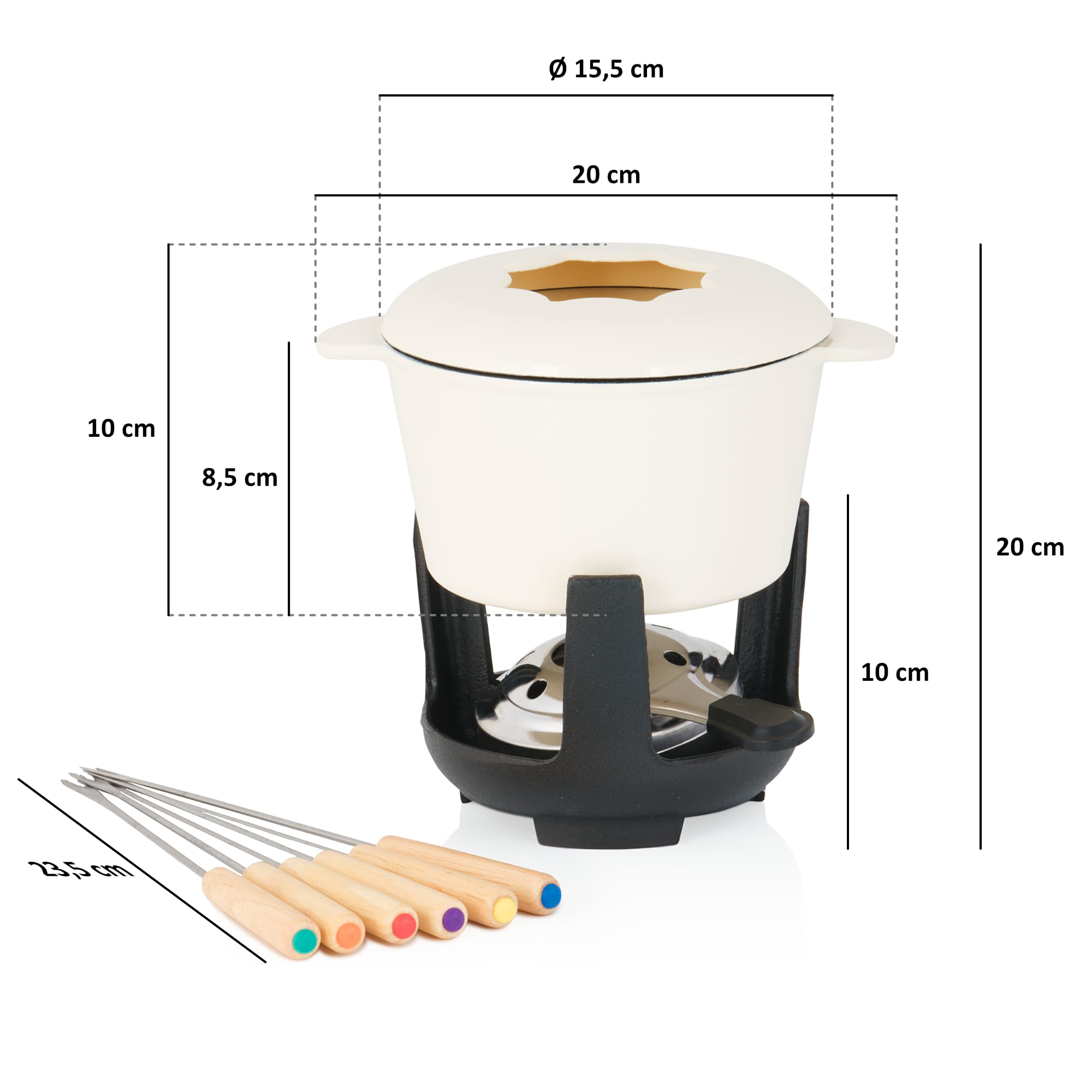 BBQ-Toro Service à Fondue en Fonte pour 6 Personnes| 1 Litre | Service à Fondue à 13 pièces avec brûleur et fourchettes| Appareil à Fondue, Service à Fondue Chocolat (crème émaillée)