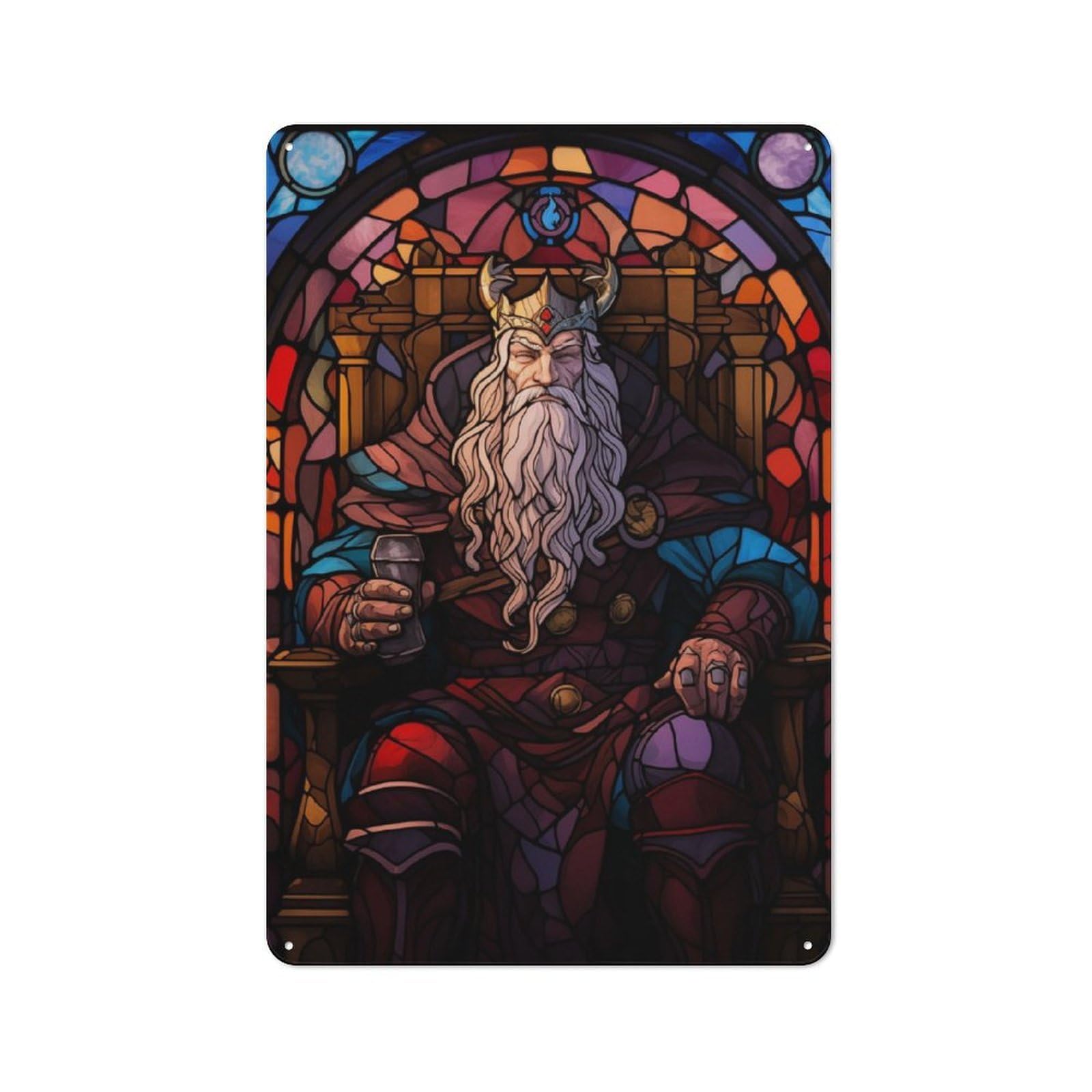 Junmoney Odin Stained Glass Retro Metal Wall Decor 30X20cm, Metal Sign For Pub, Home Bar, Shed Or Man Cave, For Relaxed Wall Styling