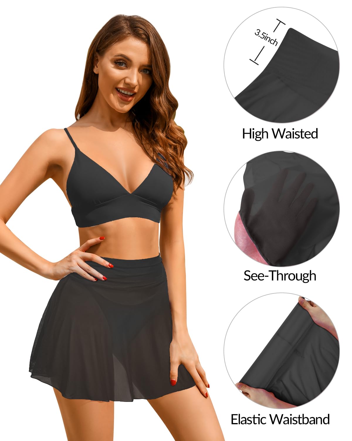 Pinup Fashion Sheer Mesh Skirt Women - Swim Mini High Waisted See Through Bikini Cover Up Skirts