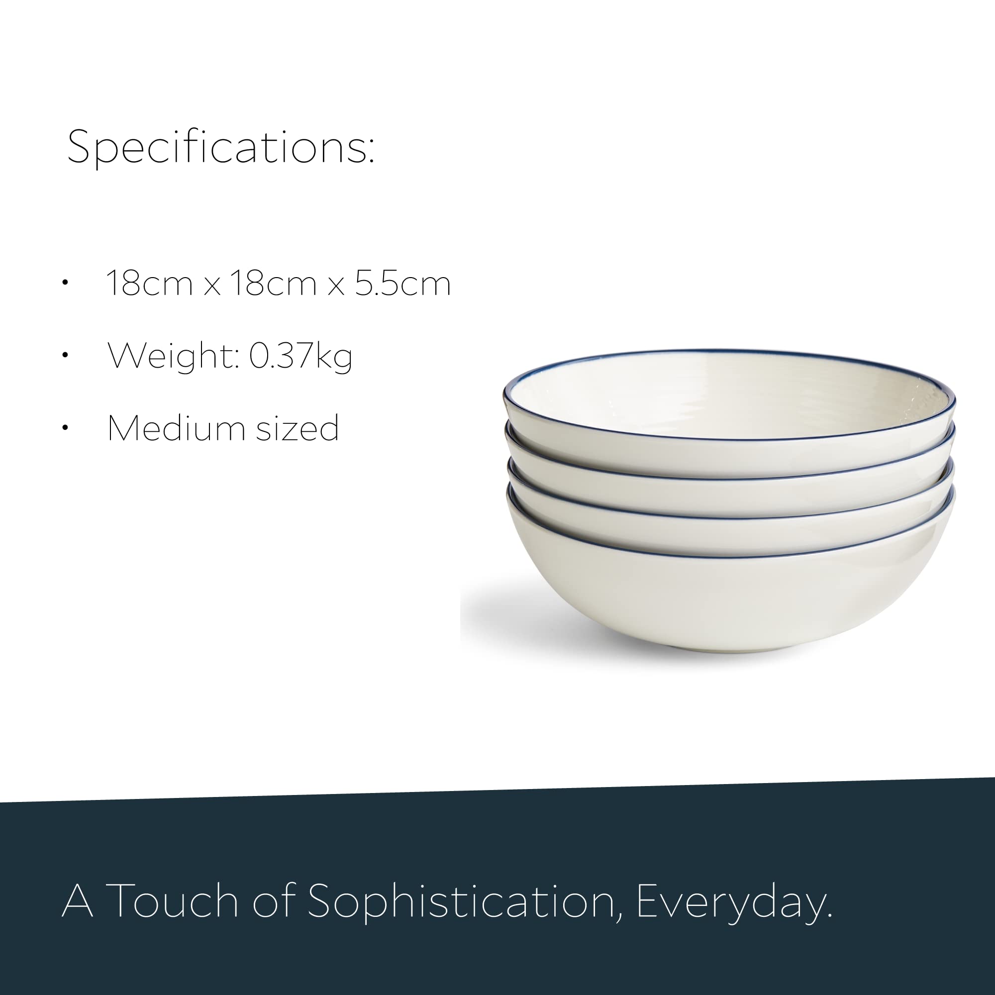 Royal Doulton Müslischalen, Steingut, zum Kombinieren entworfen, Gordon Ramsay Maze Müslischalen, 18 cm, Denim-Linie, 4 Stück, Blau, Weiß