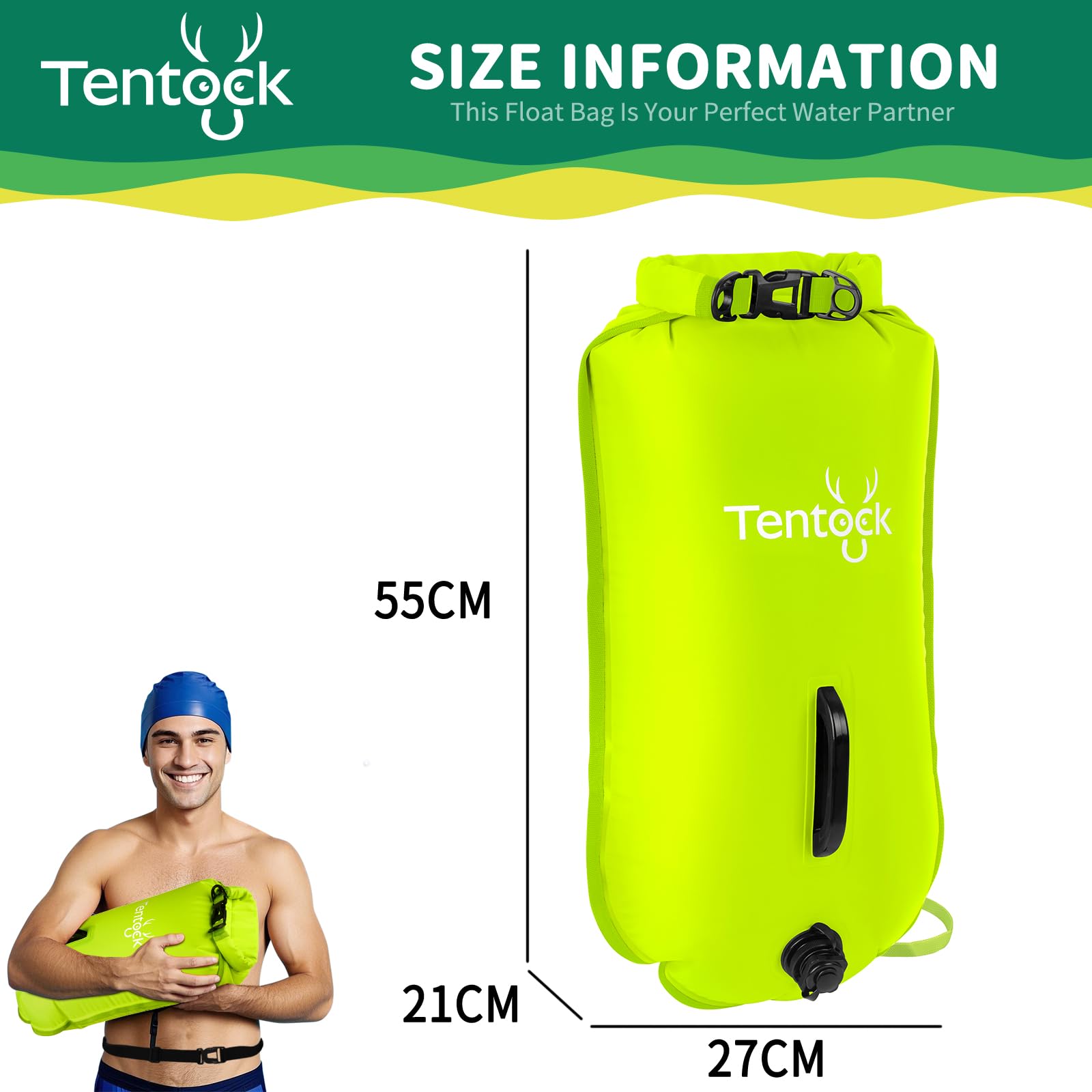 Tentock Boya de Natación Flotador Natación Aire Libre Boya Inflable Bolsa Seca Swim Buoy La boya para Nadadores y triatletas de Aguas Abiertas